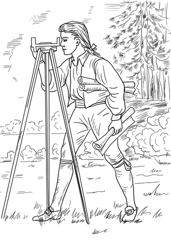 Young George Washington Surveyor And Mapmaker Coloring Page